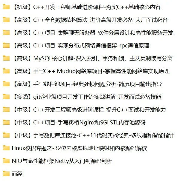 施磊-C++合集打包-C++开发工程师课程合集（初级+中级+高级）